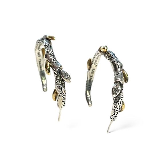 Stephen Dweck Vine Hoop Earrings, 18k YG, .925 & Dweck Diamonds - Picture 11 of 11